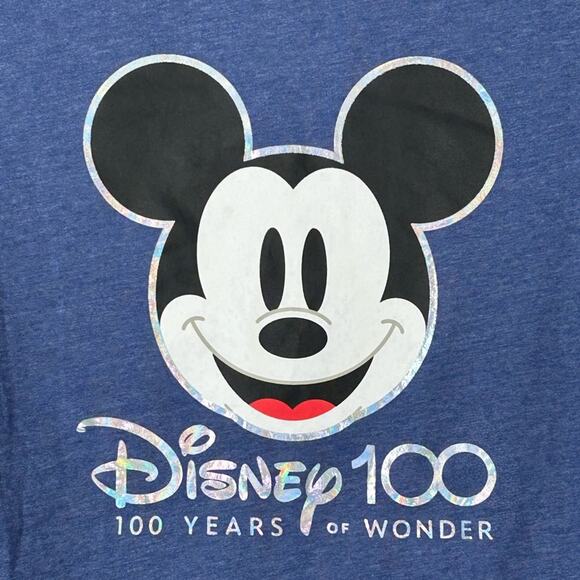Disney Blue Holographic Front & Back Mickey Mouse 100 Year T-shirt Sz XL NWOT - Picture 6 of 8
